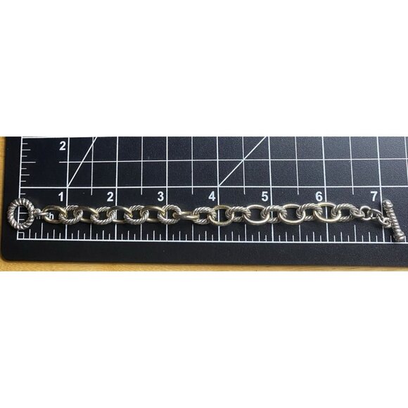 Two Tone Rope Link Bracelet Toggle 7.25" Gold Silver Chunky Rolo Designer Style - Picture 5 of 5